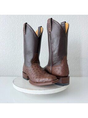Rod Patrick Mens Cowboy Boots 10 Narrow Brown Ostrich Leather Western French Toe